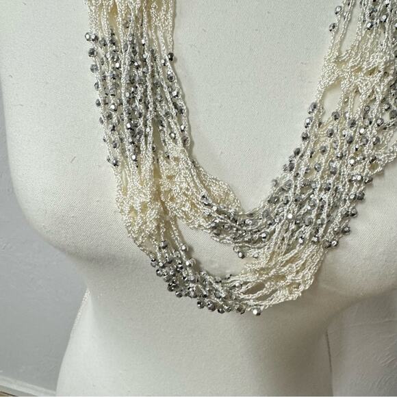 Boho Crochet Cream & Silver Necklace Extra Long Layering - Picture 2 of 6